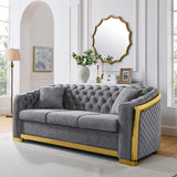 Velvet Chesterfield Tufted 3-Seat Sofa 81" Grey