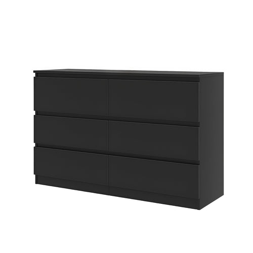 Black 6 Drawer Dresser with Concealed Handles and Countertop