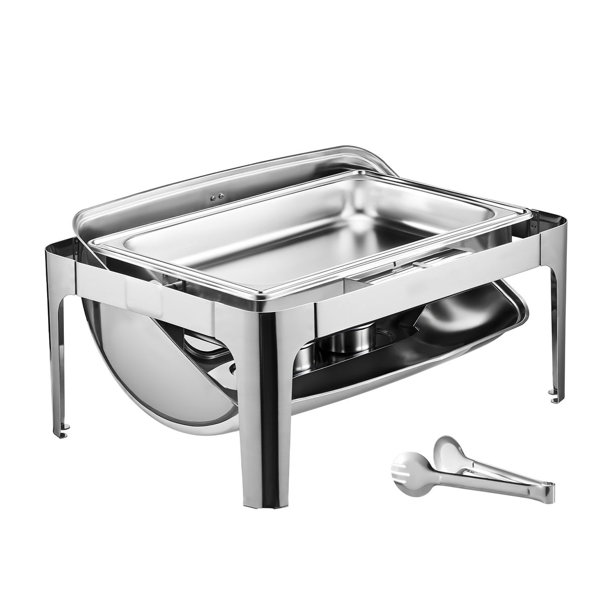 4Qt 1 Pack Rectangle Roll Top Chafing Dish Set 2 Half Size Pans Stainless Steel