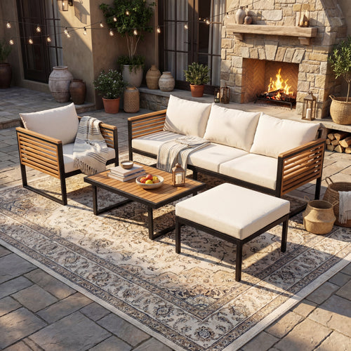 Outdoor Sofa Set 4 Piece Acacia Wood Steel Modern