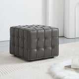 17.32 Inch Quality Leather Tufted Square Ottoman Footstool, Grey