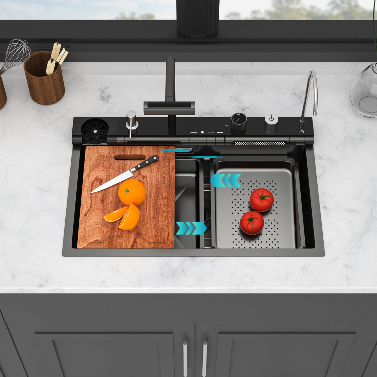 30" Gunmetal Black Kitchen Sink Waterfall Sink