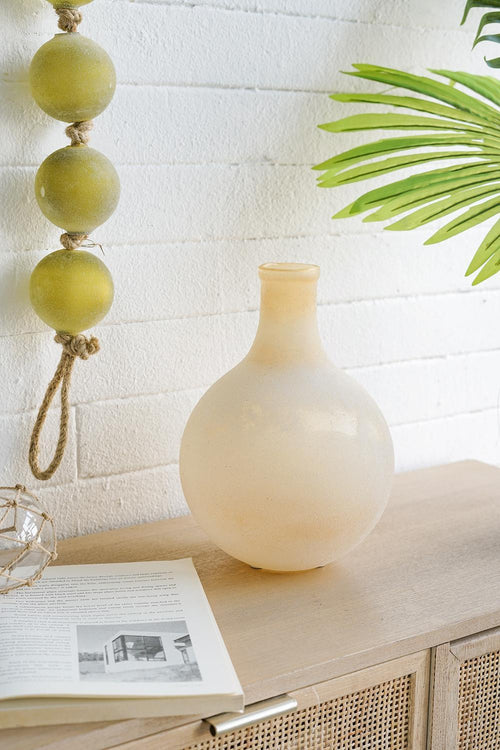 Decorative Glass Flower Vase, 8x11", Beige
