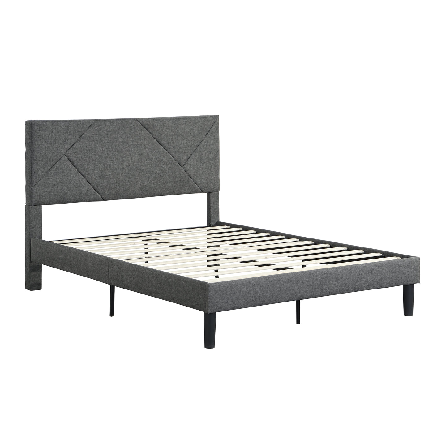 Modern Gray Queen Upholstered Platform Bed Frame