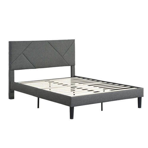Modern Gray Queen Upholstered Platform Bed Frame