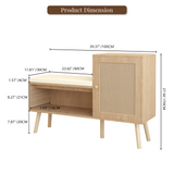 2-in-1 Shoe Storage Bench, PP Rattan Shoe Cabinet with 2 Adjustable Shelves