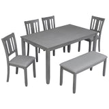 6-Piece Dining Set with Table, 4 Chairs, and Bench, Gray