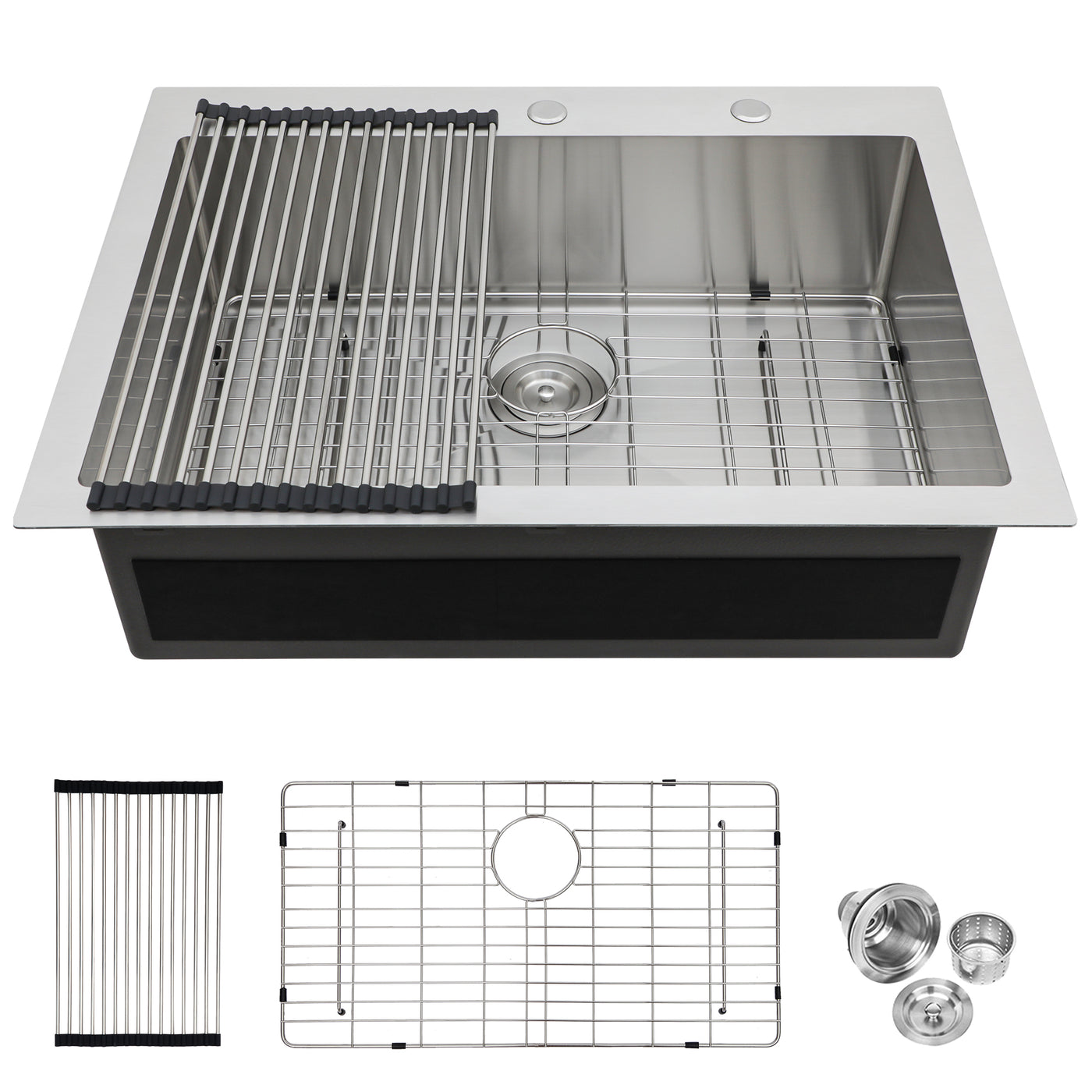 33x22 Brushed Nickel Stainless Steel Drop-In Kitchen Sink Single Bowl