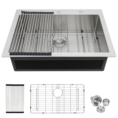 33x22 Brushed Nickel Stainless Steel Drop-In Kitchen Sink Single Bowl