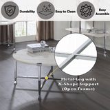 Round Coffee Table - White Oak and Chrome Finish - Metal X-Frame