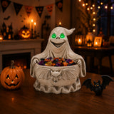 Halloween Ghost Storage Bowl Figurine, Spooky Candy Dish with LED Light for Hall