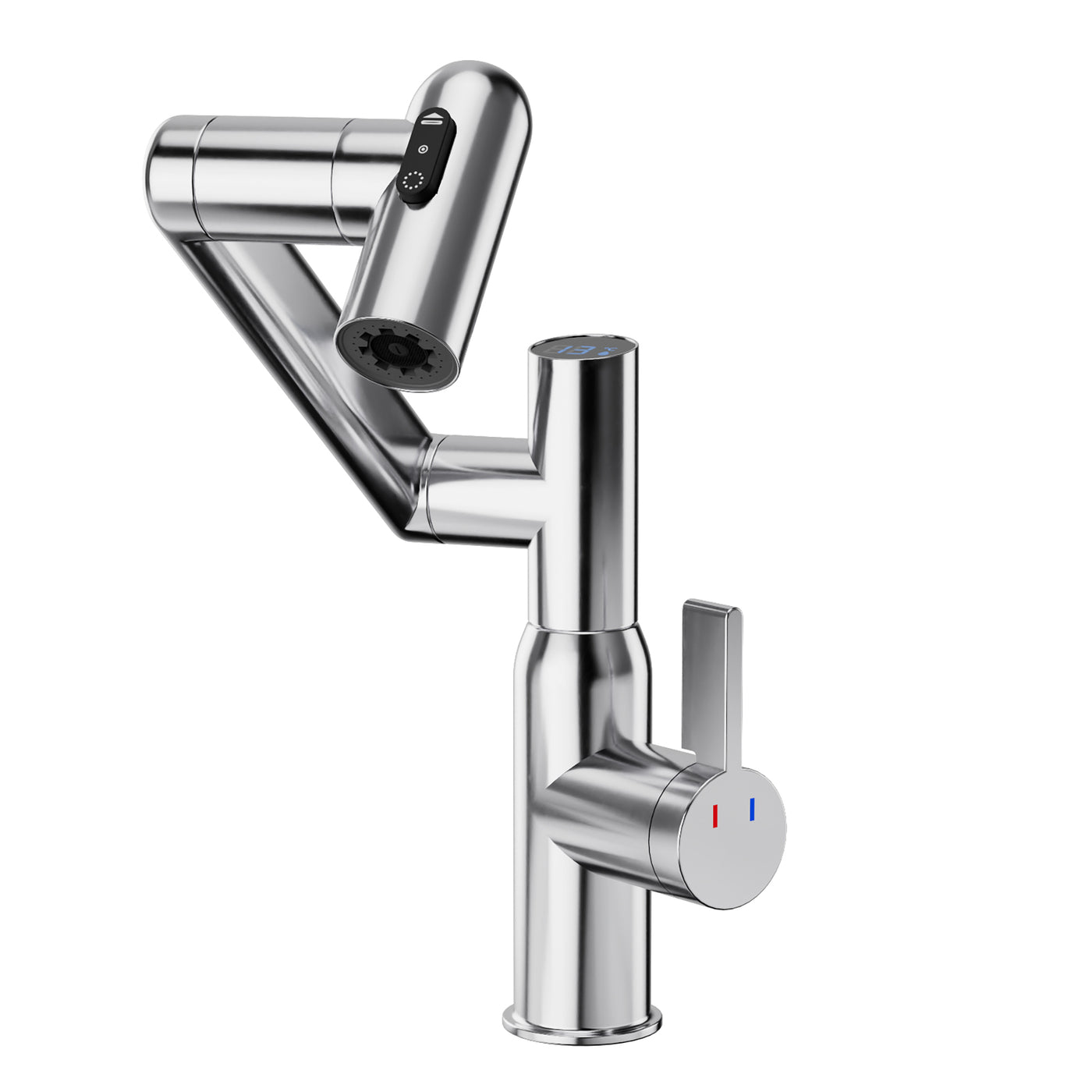 Chrome Bathroom Sink Faucet 360° Rotary Spray Temperature Display