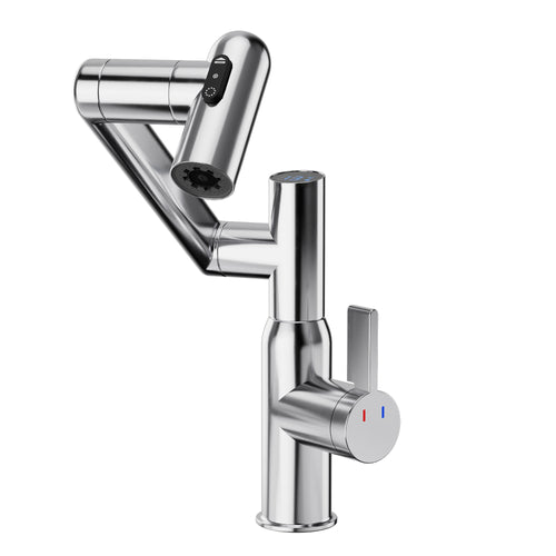 Chrome Bathroom Sink Faucet 360° Rotary Spray Temperature Display