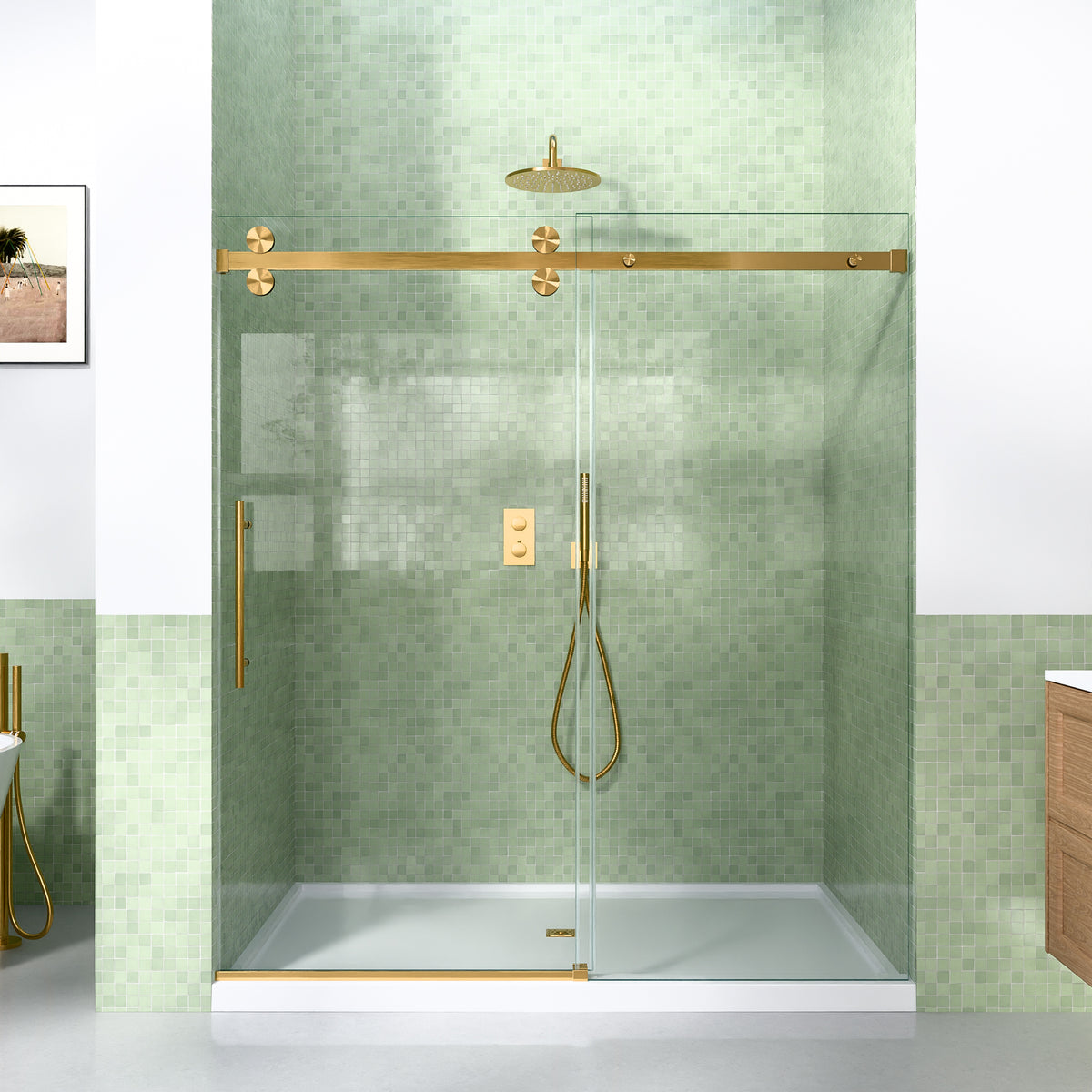 56-60"W x 72"H Frameless Sliding Shower Door Enclosure