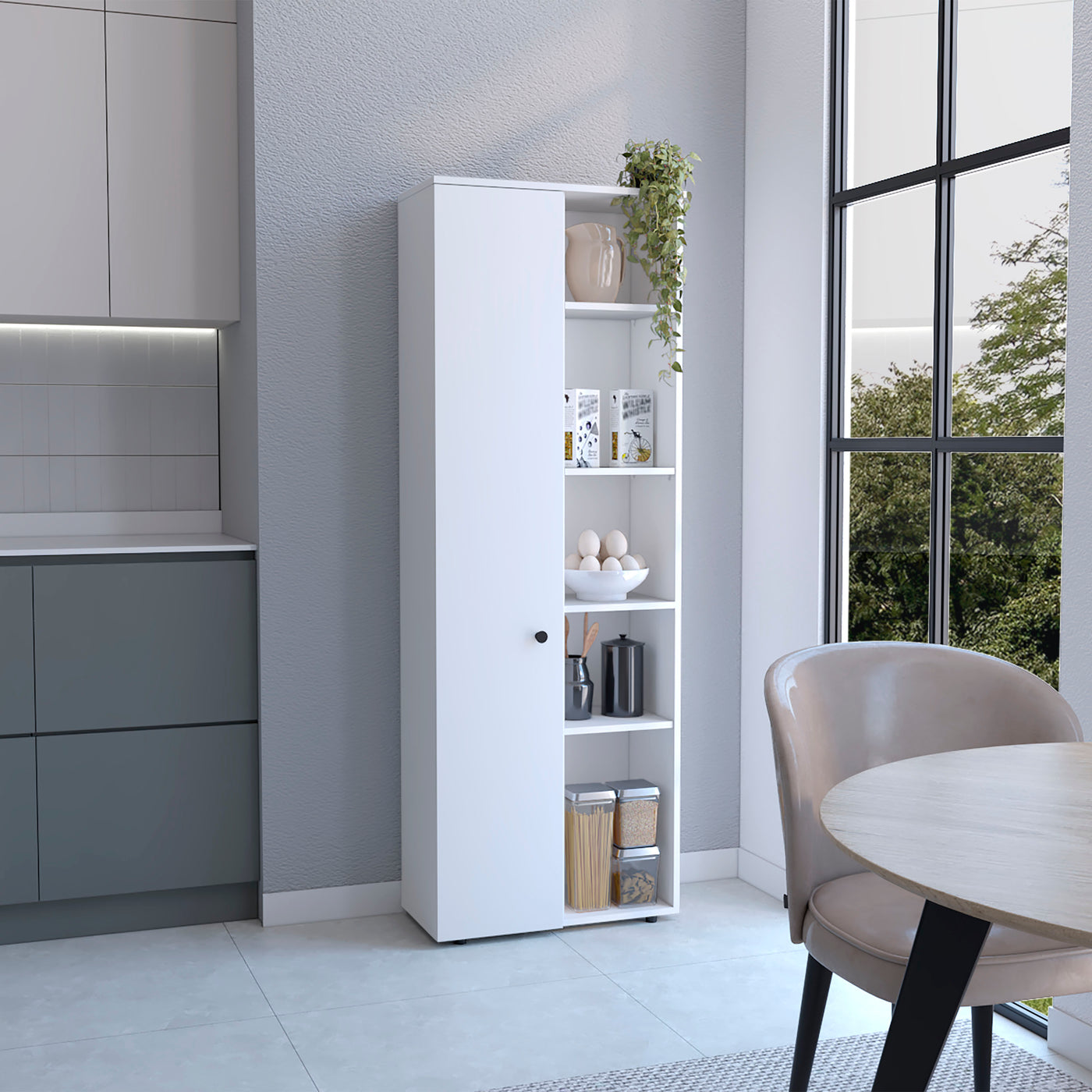 Hoyt Kitchen Pantry Storage Cabinet Five Shelves