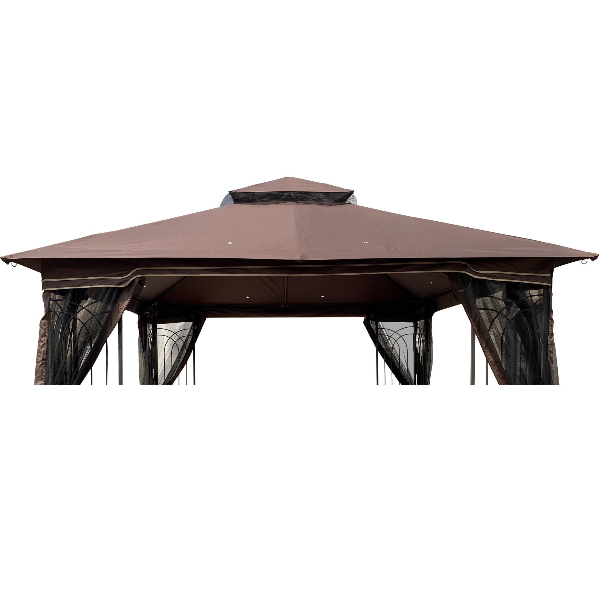 Brown 10x10 Patio Double Roof Gazebo Replacement Canopy UV Protected Polyester
