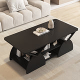 Round Engineered Wood Coffee Table with Storage Black