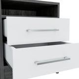 Nightstand with Two Drawers and Cabinet, Smokey Oak/White