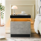 Modern LED Nightstand with 2 Drawers, Black and Gray