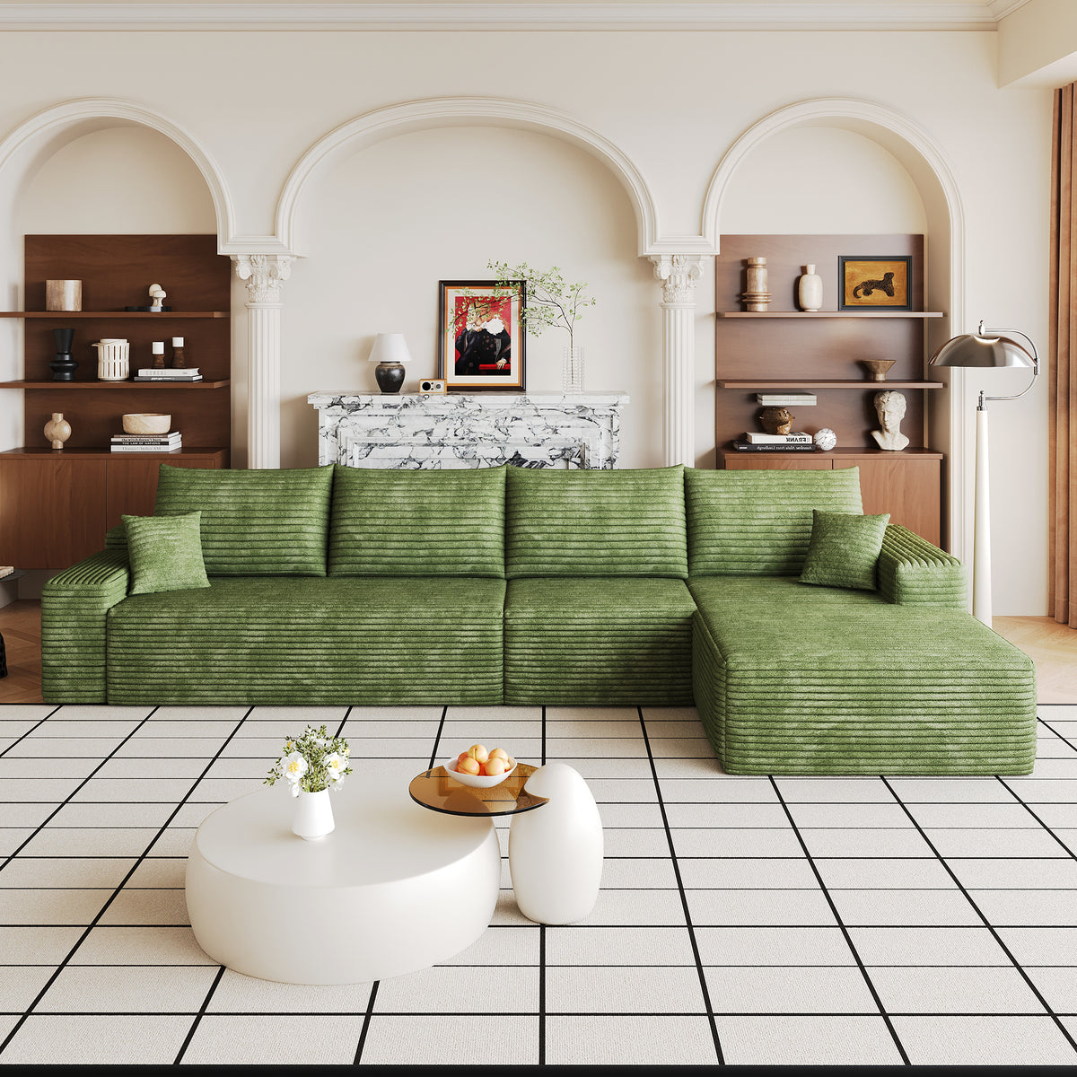 Fabric Chaise Sofa Green