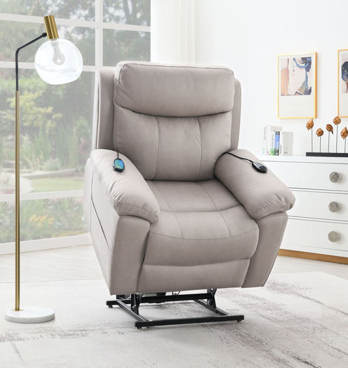 Chriki Light Gray Microfiber Power Recliner Lift Massage Heat