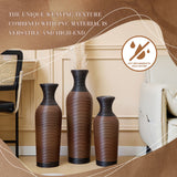 Hand-Woven PVC Rattan Vases, Set of 3 Brown Floor Vases for Home Decor