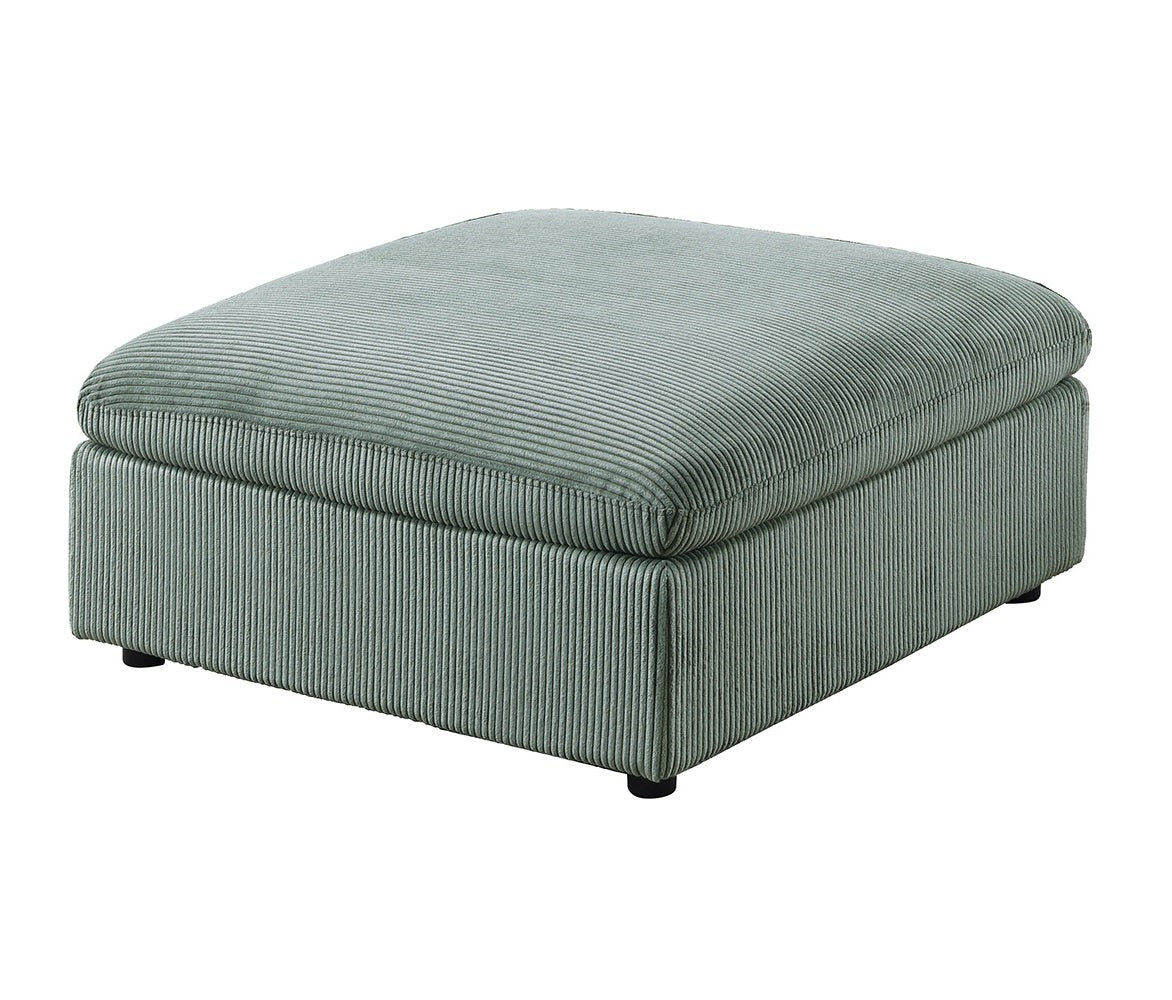Sage Corduroy Ottoman with Wood Legs