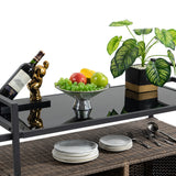 Outdoor Wicker Bar Cart, Patio Wine Serving Cart w/Wheels