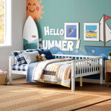 Full Size Daybed, 3-Sided Vertical Slat Guardrail Bed Frame, Breathable Wooden S