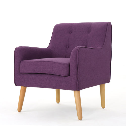 Accent Chair Mid-Century Tufted Purple Fabric Birch Wood Legs 25x30x31 In