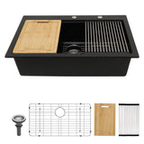 Black Granite Composite Drop-in Kitchen Sink 33" x 22