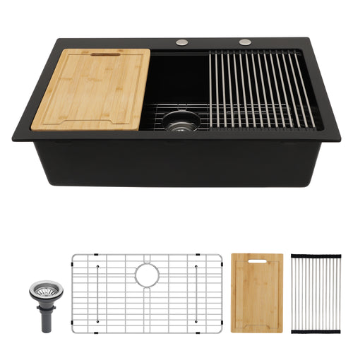 Black Granite Composite Drop-in Kitchen Sink 33" x 22