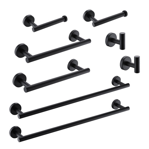 Matte Black Bathroom Accessories Set, 8-Piece Stainless Steel