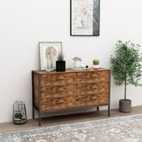 Industrial Style 6 Drawer Double Dresser,Rustic Brown Wood Storage Dresser Cloth