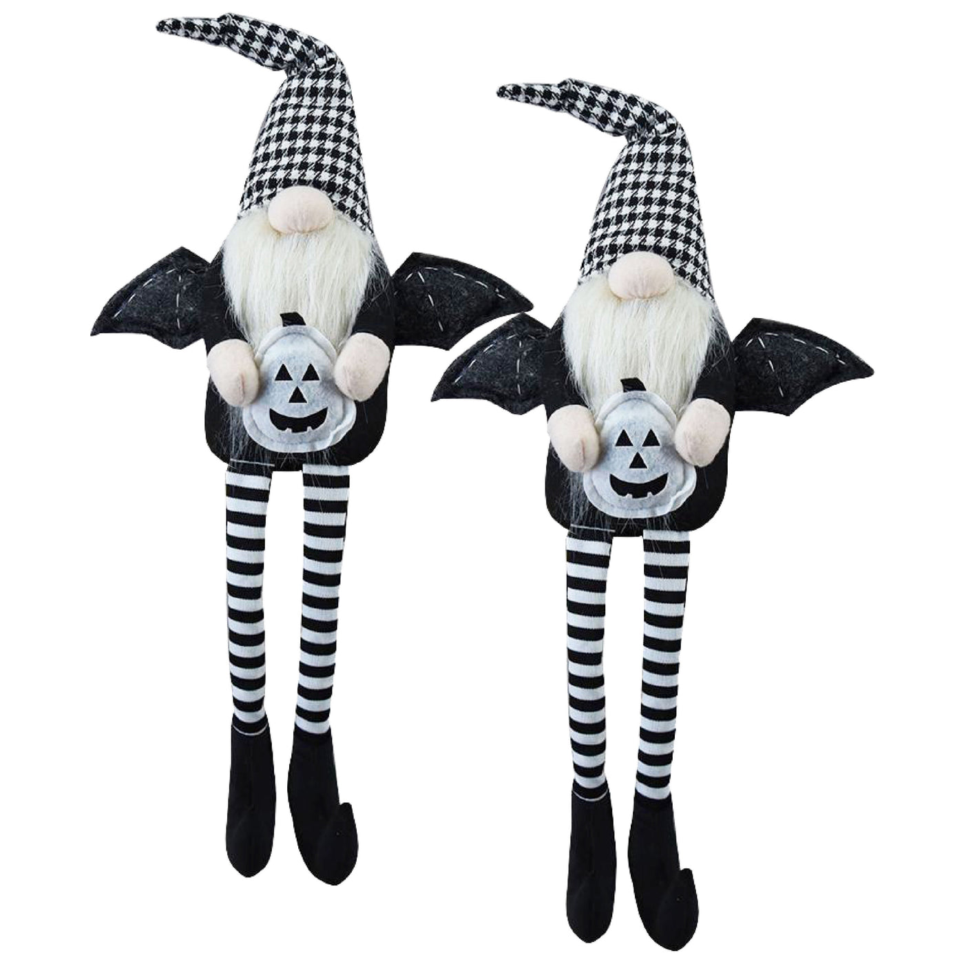 Fabric Sitting Black Gnome With Wings Plaid Hat Halloween Decor 2 Pack