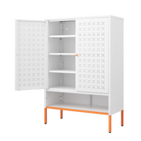 White Metal Double Door Shoe Cabinet Adjustable Compartments