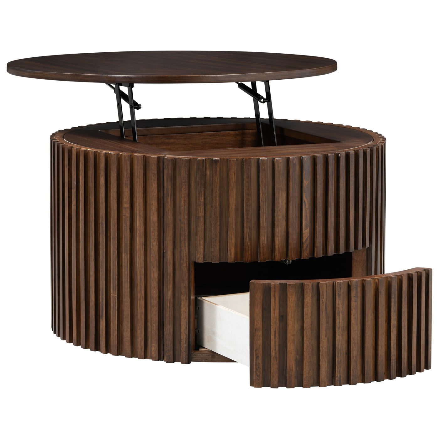 Round Modern Fluted Coffee Table with Hidden Storage