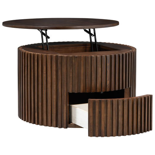 Round Modern Fluted Coffee Table with Hidden Storage