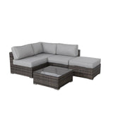 Outdoor Sofa Set HDPE Wicker Brown 3 Piece Sofa Ottoman Glass Table Seats 3