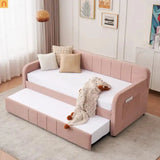 Bed Frame Daybed Twin Velvet Pink Roll-Out Trundle 250 lb