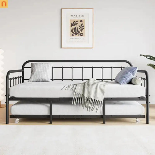 Daybed Metal Black Twin Roll-Out Trundle Caster Wheels 66 lb