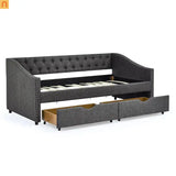 Daybed Twin Linen Dark Gray Button Tufted Drawers 500 lb