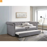 Chaise Lounge Daybed Fabric Gray Twin Chesterfield Trundle 660 lb