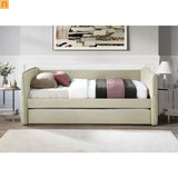 Daybed Upholstered Tan Polyester Twin Over Twin Trundle