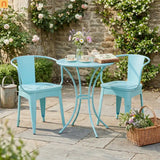 Outdoor Bistro Set Cast Iron Matte Light Blue Floral 3 Piece
