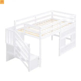 Bed Frame Loft Twin Pine White Storage Staircase LED Window