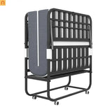 Bed Frame Rollaway Folding Metal Black Twin Memory Foam 74.8in