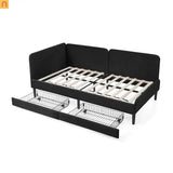 Bed Frame Daybed Platform Velvet Black Twin 2 Drawers 300 lb