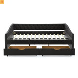 Bed Frame Daybed Linen Black Queen Button Tufted Drawers 500 lb
