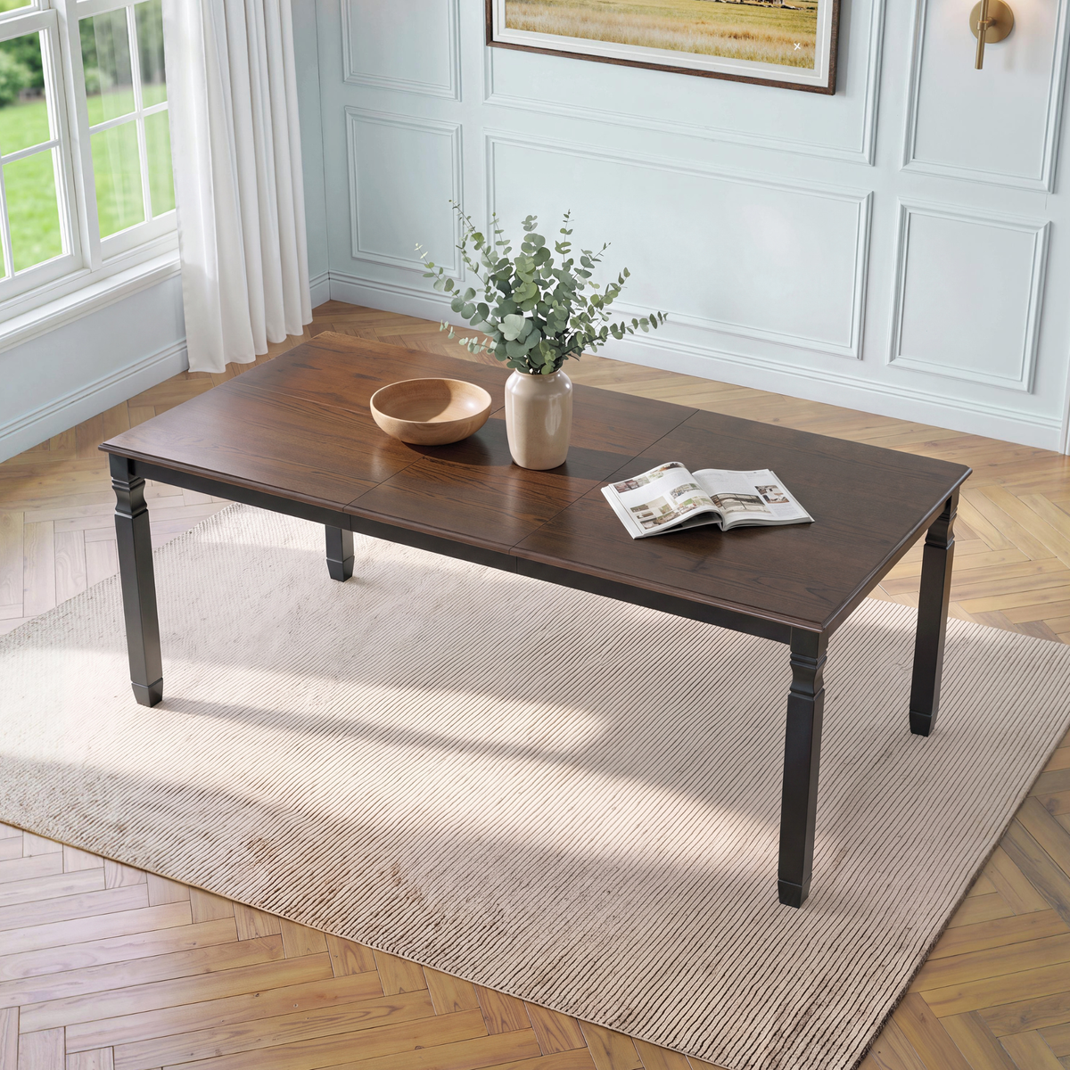 Engineered Wood Dining Table Black/Espresso 63"